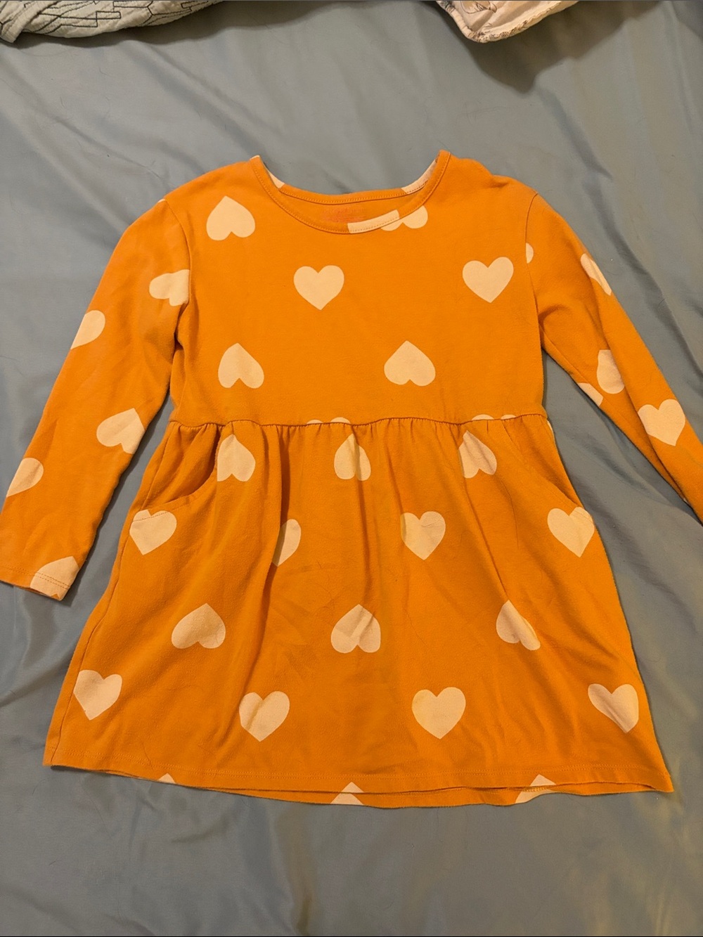 Girls Cat and Jack Mustard Yellow Heart Print Long Sleeve Knit Dress